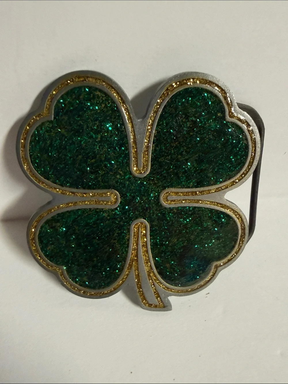 Green Glitter Four-Leaf Clover Belt Buckle